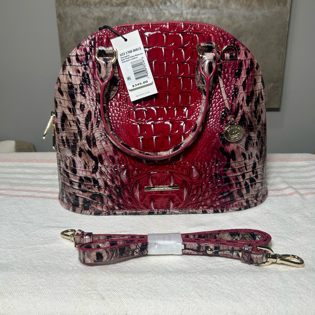 Brahmin Red And Pink Croc-Embossed Bag